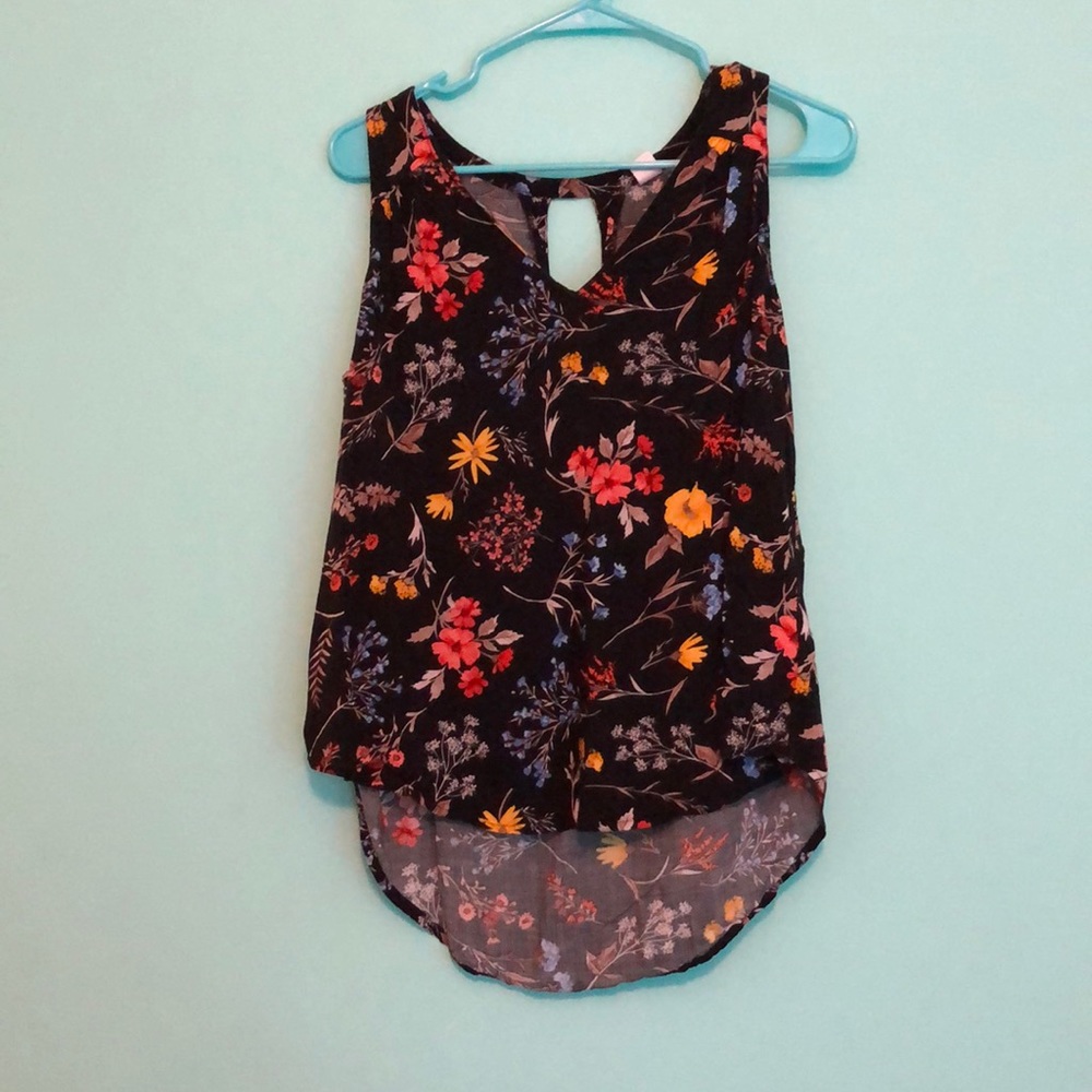 Old Navy Large Black Floral Tank Top with keyhole